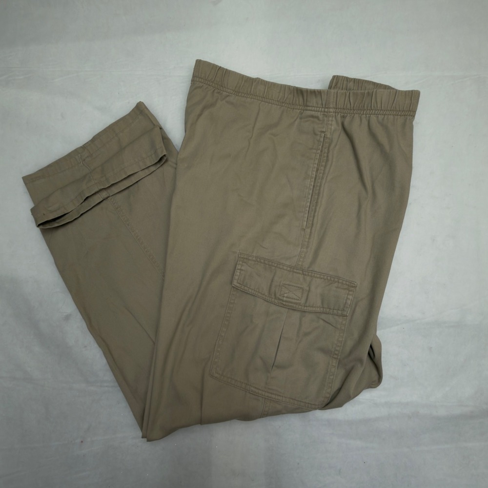 Towncraft Mens Khaki Tan Cargo Pants Elastic Waist Cotton Twill 48W 510-5006